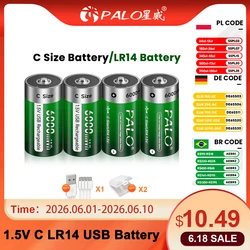 PALO 1.5V C Size Li-ion Battery 6000mWh Type C Rechargeable Lithium Batteries C size Lipo LR14 Battery For Flashlights Gas Stove