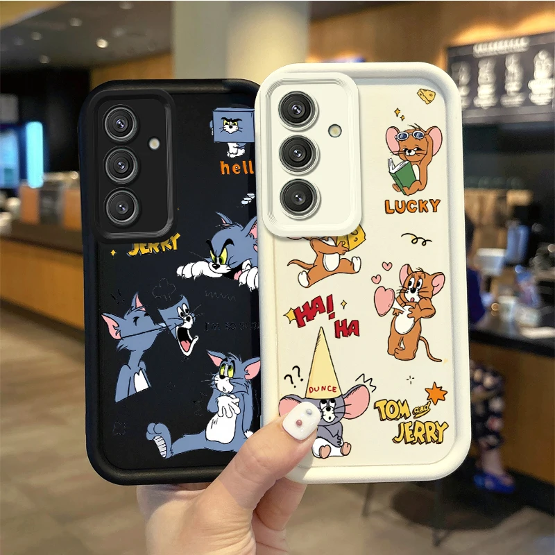 Lovely T-Tom And J-Jerry Phone Case For Samsung Galaxy S25 S24 S23 S21 Ultra Plus S24 S23 S21 S20 FE A73 A55 Soft Silicone Cover