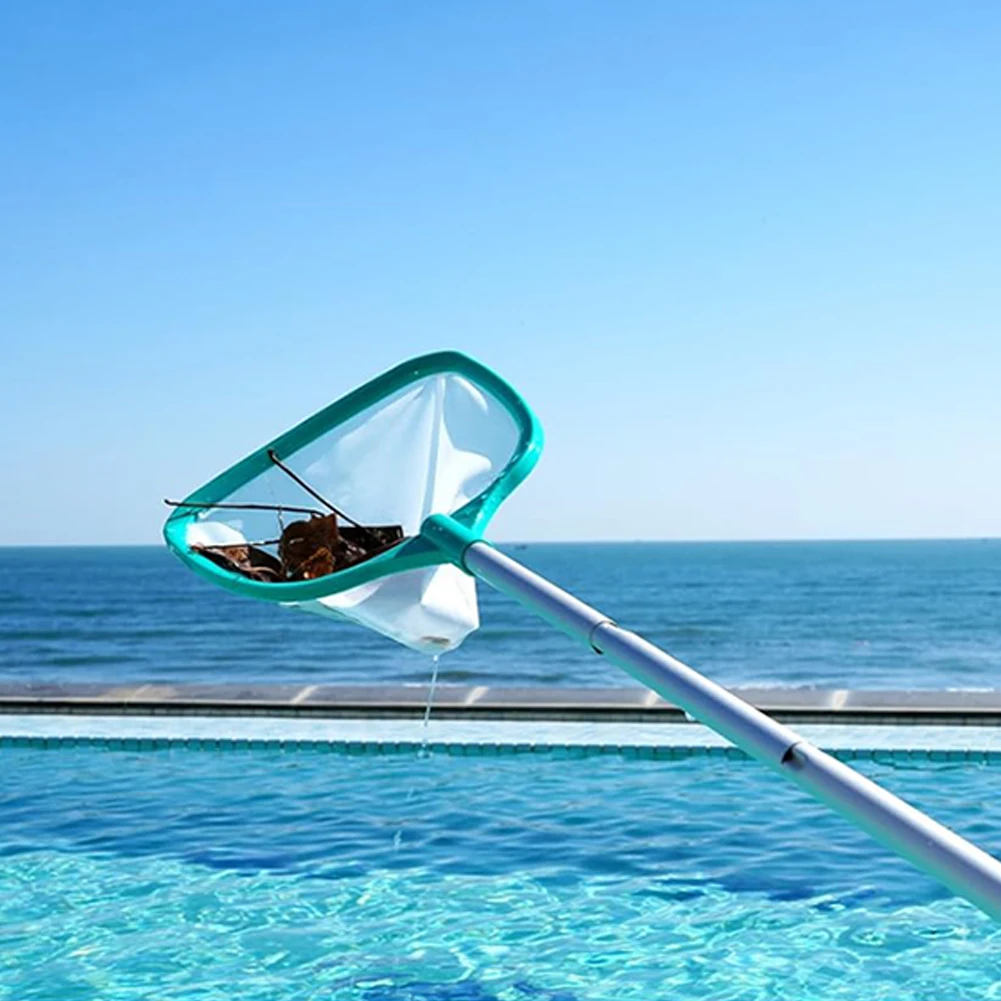 Filet d'écumoire de piscine avec 3 poteaux en alliage d'aluminium, râteau à mailles ultra fines, spam, cuir chevelu, livres, feuilles, débris