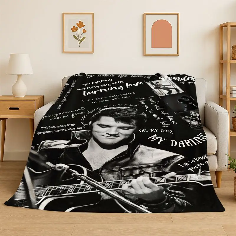 Retro The King E-Elvis Presley Soft Flannel Throw Blanket,Cozy Blanket for Bed,Couch,Sofa,Bedroom,Living Room,Travel,Picnic
