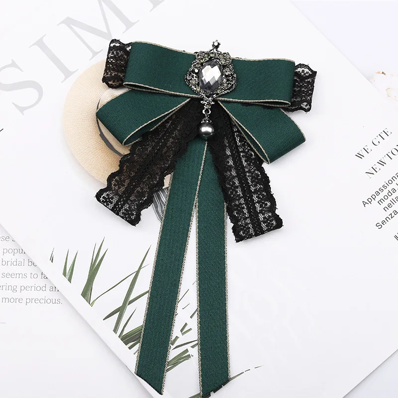 British and Korean Department Vintage College Geomantic Diamond Lace Bow Shirt Bow Tie Versatile Simple Brooch Accessories