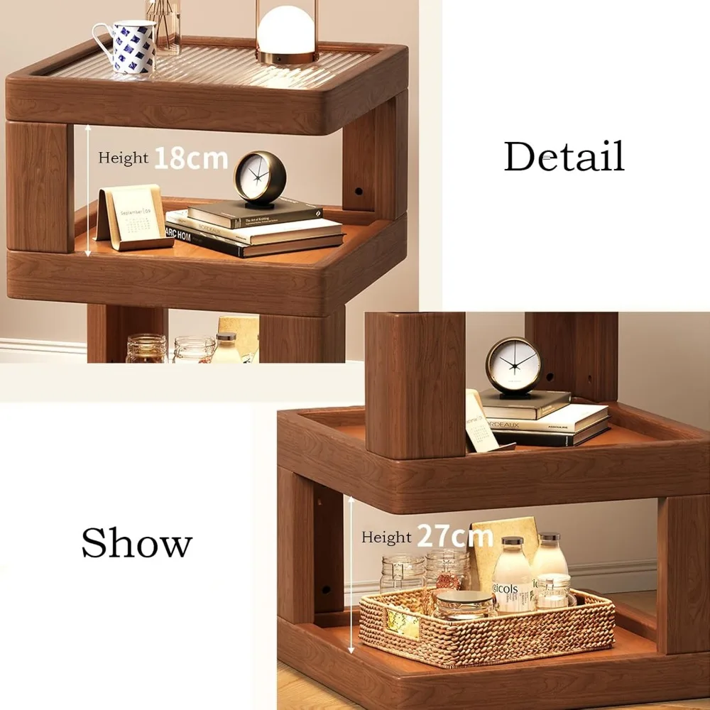 منضدة خشبية حديثة مع رف زجاجي - طاولة جانبية صغيرة لغرفة النوم (21.3 بوصة × 17.7 بوصة × 17.7 بوصة) #6
