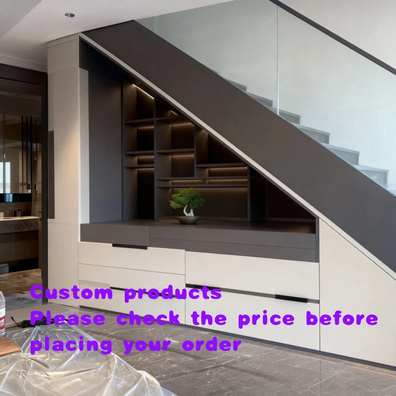 custom.OUGOO Duplex Loft Staircase Cabinet Modern Italian Minimalist Multifunctional Storage Solid Wood Living Room Home Furnitu