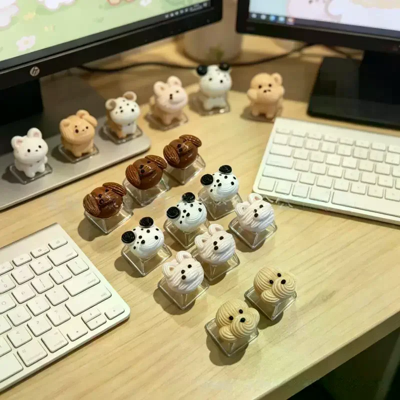 DIY Creamy Animal Sticker Keycaps, PVC Material, Cute 3D Keycaps, Cross-Shaped Universal Keycap 10PCS