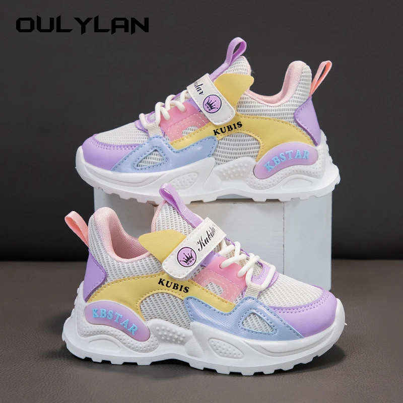 2024 Spring Girls Sneakers School Casual Shoes Kids Soft Lovely Pink Mesh Lightweight Shoes Outwear Breathable Running Shoes