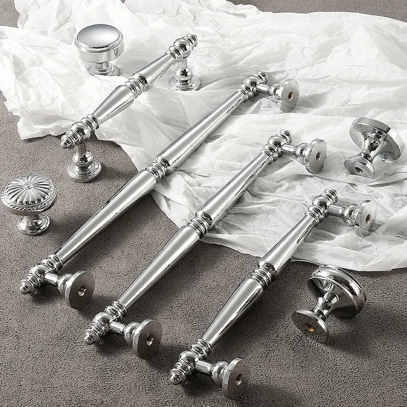 Nordic Modern Minimalist Chrome Luxury Wardrobe Kitchen Cabinet Closet Drawer Dresser Knob Brass Bright Silver Handles Furniture