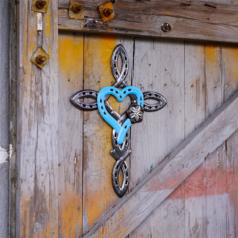 

A19F-Натуральный крест-подкова с сердцем, металлический ремесленный крест в форме сердца, декор в форме сердца в деревенском стиле, металлический крест в деревенском стиле, духовный прочный красный