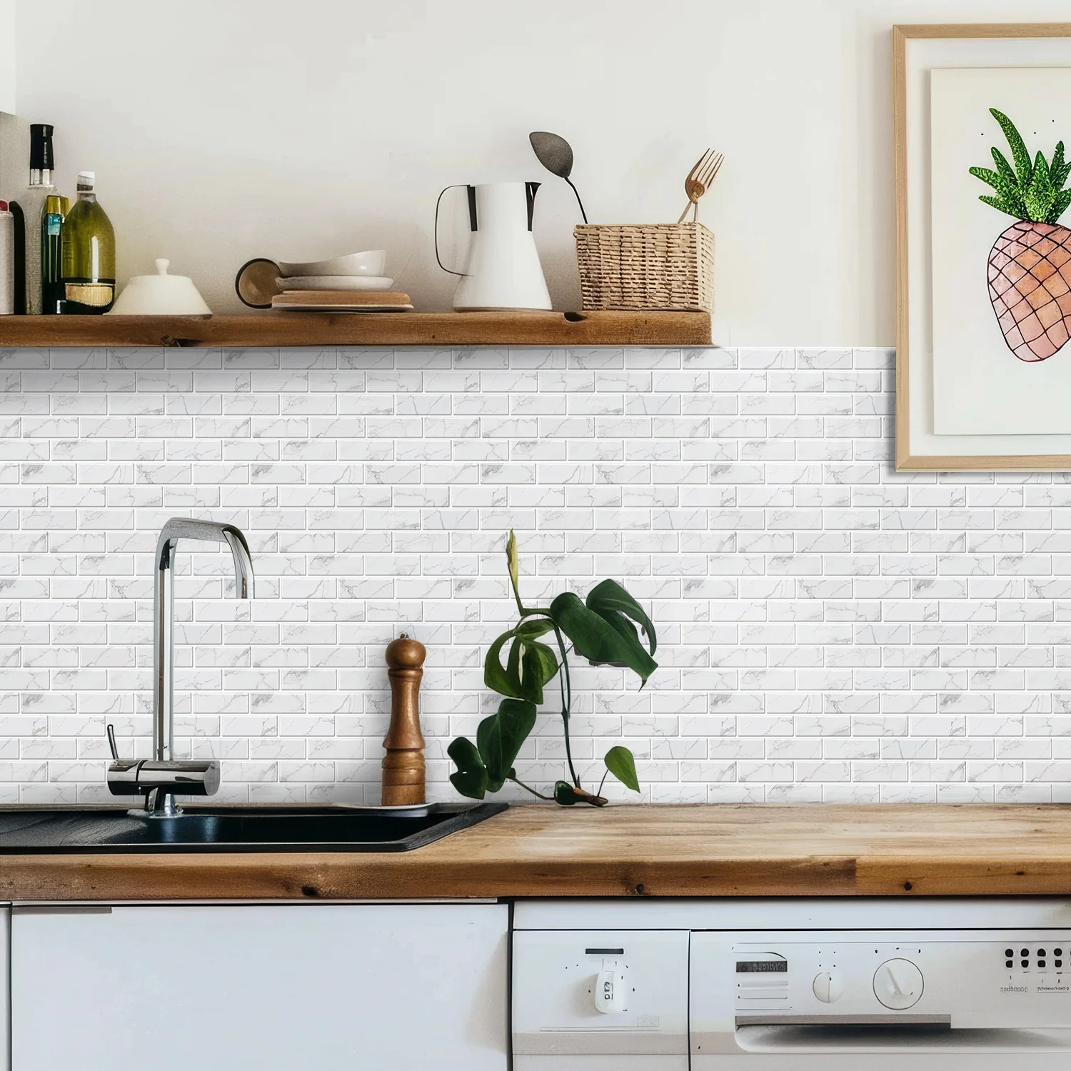 

Marble Peel and Stick Wall Tiles, Waterproof Self-Adhesive Backsplash for Kitchen Bathroom DIY Decor