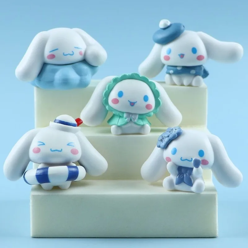 Figuras de acción de Sanrio Cinnamoroll para niños, modelo de decoración de escritorio de coche, 5 piezas, Kuromi Q, regalos de cumpleaños