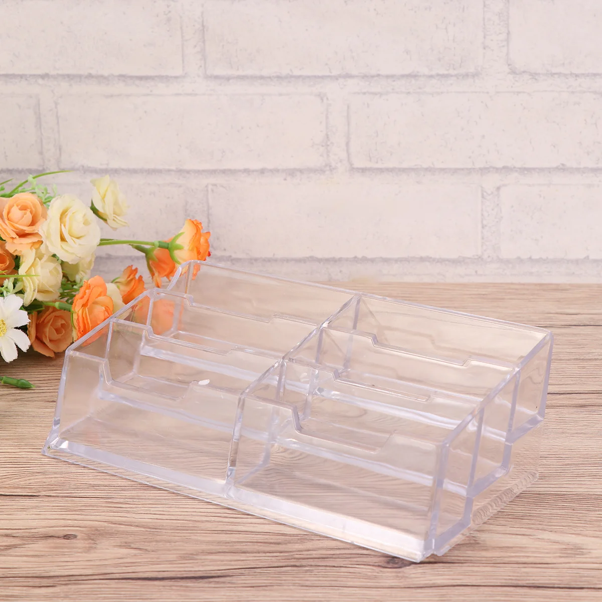 

Six Slots Business Card Organizer Acrylic Storage Box for Office Desk Desktop Stationery Holder Photo Memo Sticker Case