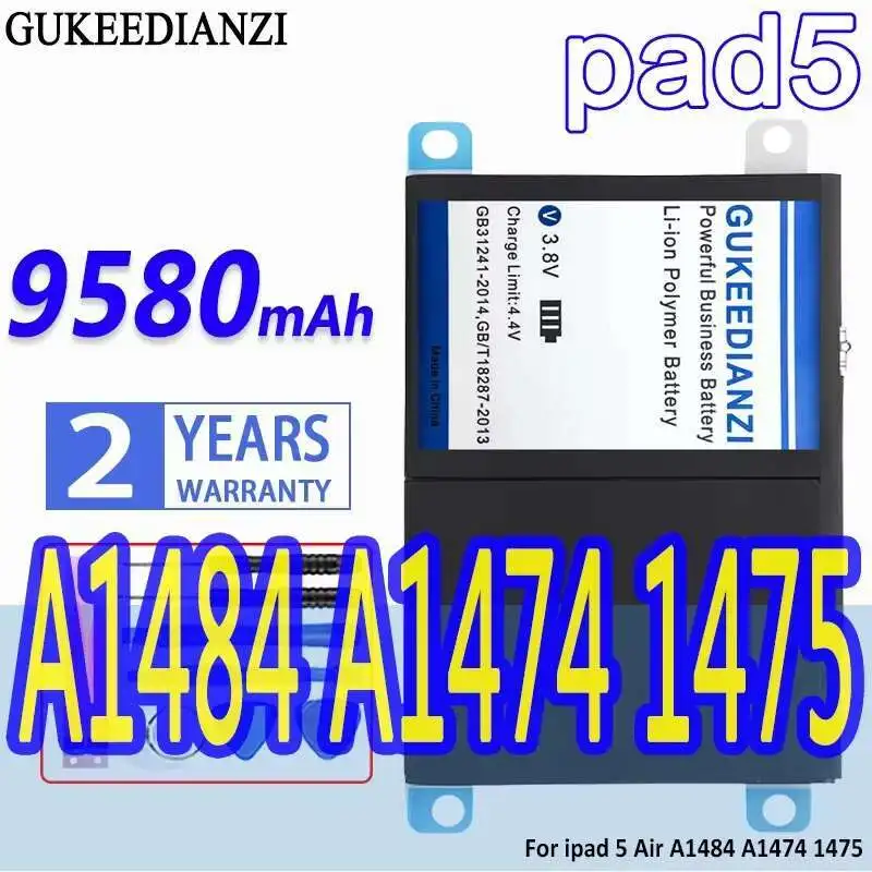 

Reliable Power Supply Pad5 For Apple Ipad 5 Air 1 A1484 A1474 1475 9580Mah Stable Tablet Battery