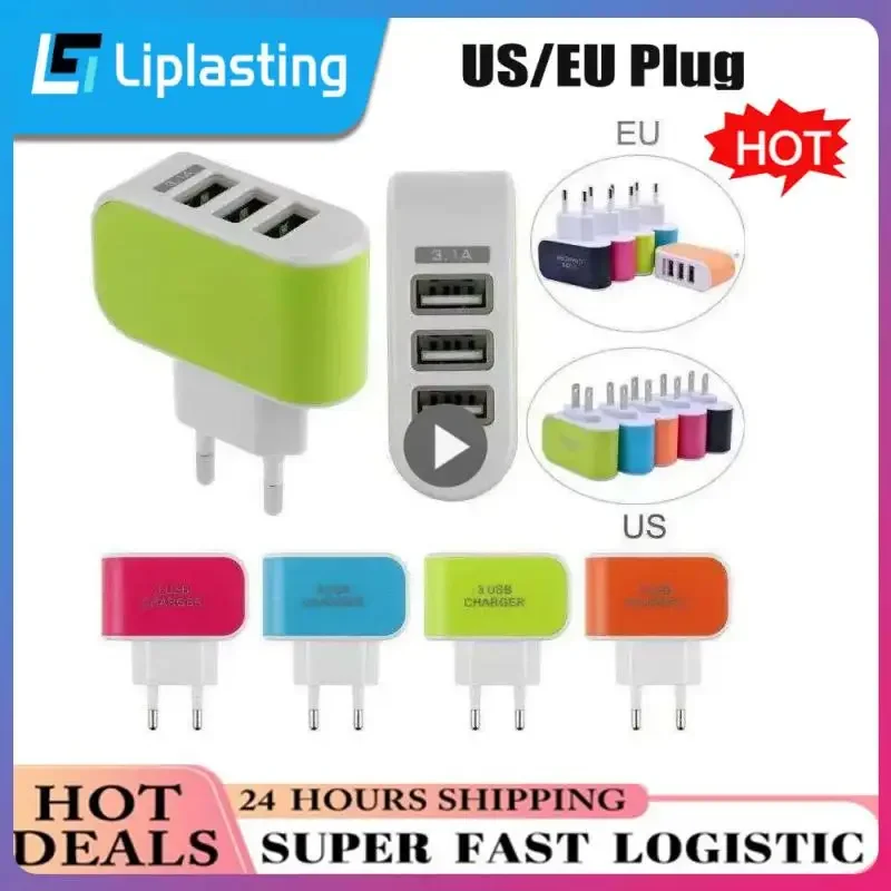 Universal 3 USB Multi-Port Wall Home Charger US/EU Plug Wall Adapter Cube Block AC 110-220V Candy Color Travel Charger Adapter