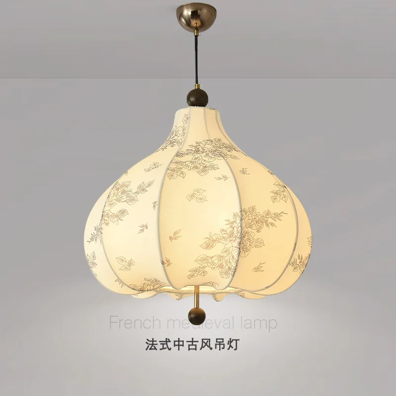 French style chandelier Fabric Pendant lamp for living room bedroom designer fabric lighting fixtures retro walnut Pendant light