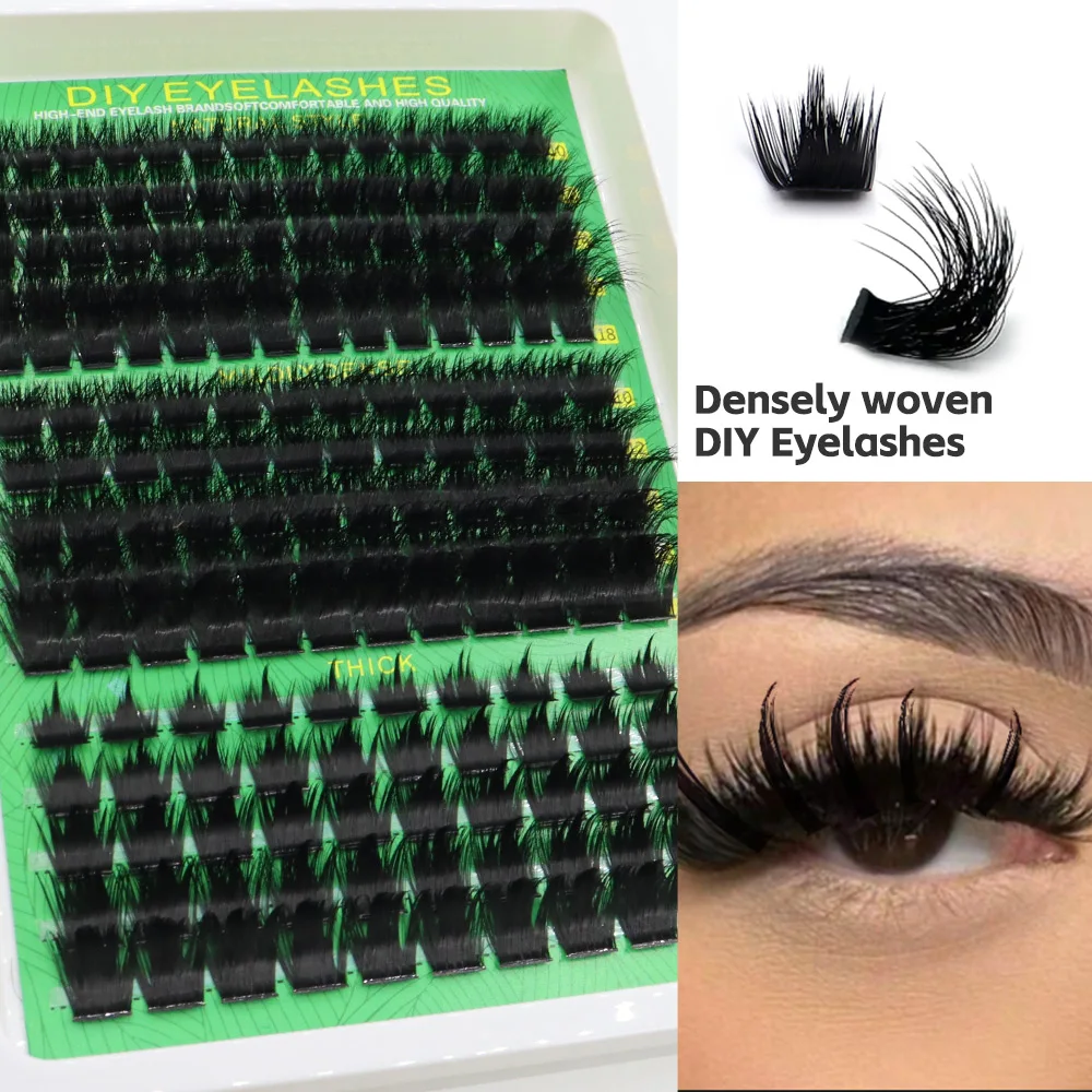 Ciglia finte segmentate fai-da-te a 15 file, aspetto naturale, lunghezza formixata adatta, nero denso, 160D/200D/300D, strumento per il trucco degli occhi 10-18mm