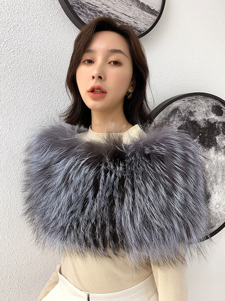 winter fashion luxury outfit real silver fox fur poncho shawl genuine fox fur elastic stole plus size for ladies