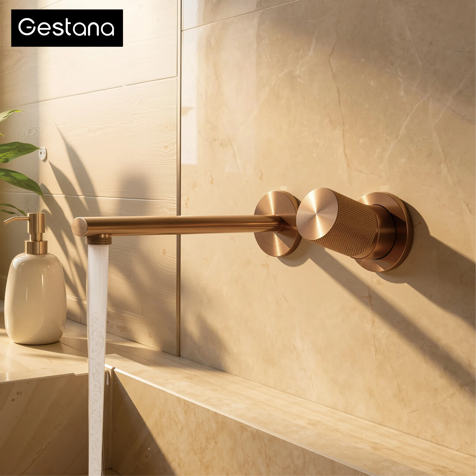 

Роскошный настенный смеситель для ванной комнаты из матовой золотой латуни с регулируемым объемом воды Встроенный дизайн для раковины с горячей и холодной водой