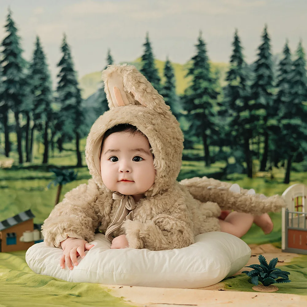 Furry Baby Photography Clothing Cute Forest Elf Bunny Clothes Labubu Cosplay Costume with Tail Studio 100 Days Baby Photo Outfit