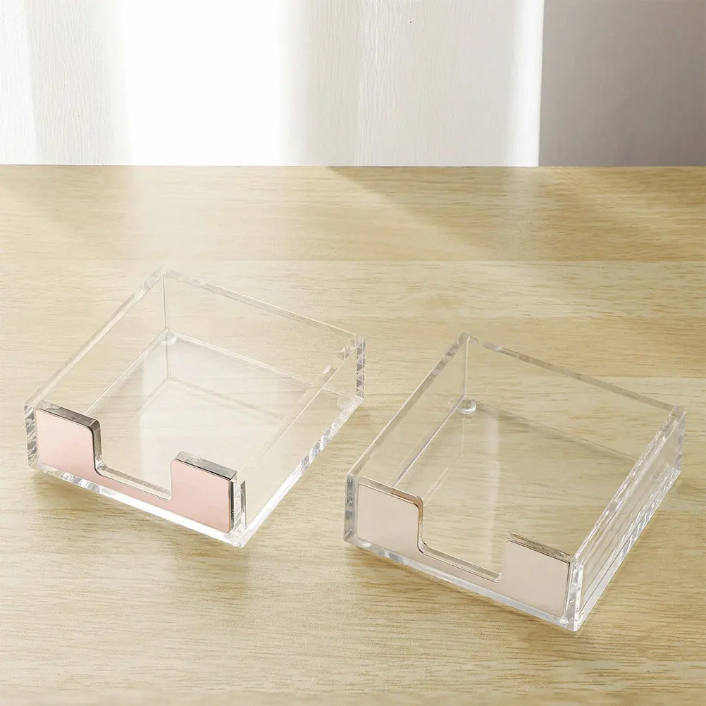 Clear Acrylic Memo Pad Holder 2 Piece Desktop Note Dispenser with Paper Clip Holder for Home School Office