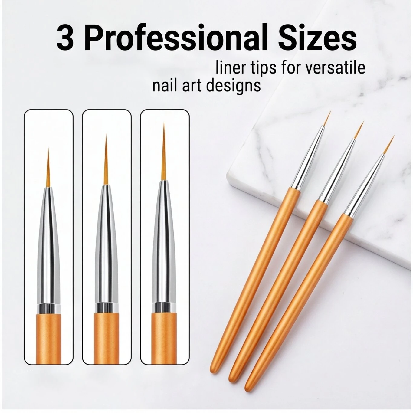 3Pcs DIY Nail Drawing Pen – Acrylic French Stripe Liner Brush for 3D Tips, Lines & Stripes, UV Gel Painting Tool