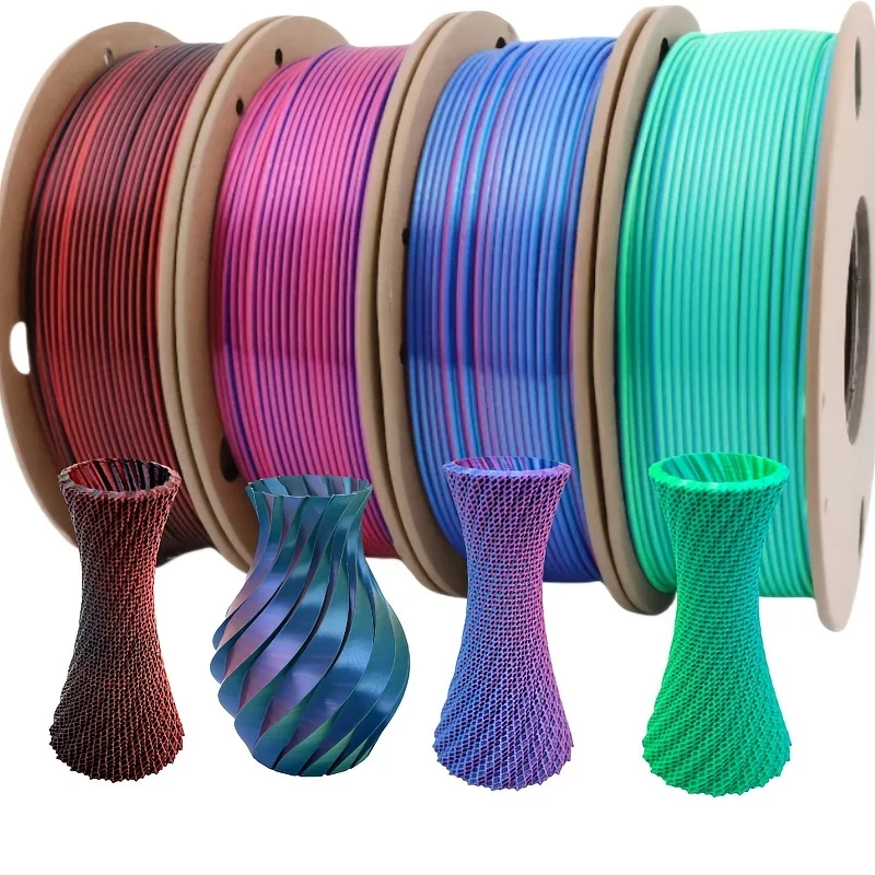 

Набор из 4 нитей для 3D-принтера диаметром 1,75 мм: 1 трехцветный (розово-красный/синий/зеленый) + 3 двухцветных (розово-красный/синий, синий/зеленый, черный/красный)