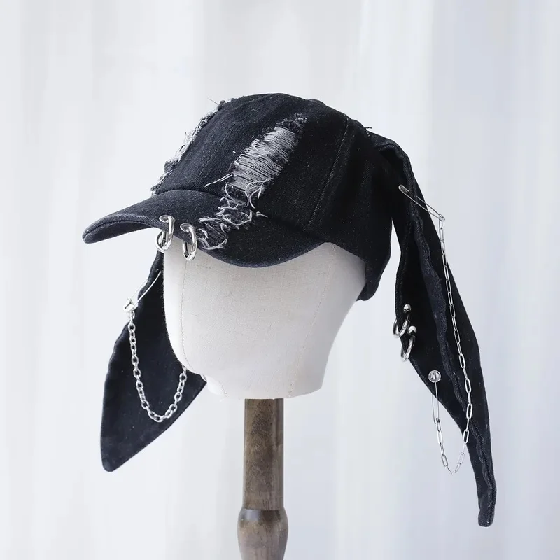 YISON New Hot Sale Girl New Long Rabbit Ears Cowboy Baseball Hat Wash Graffiti Hip Hop for Women Party Team Baseball Cap