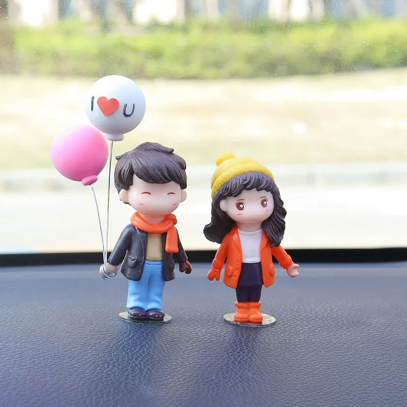 Anime Couples Car Ornament - Cute Pink Kiss Balloon Figure Auto Interior Decoration Dashboard Figurine Accessory for Gifts