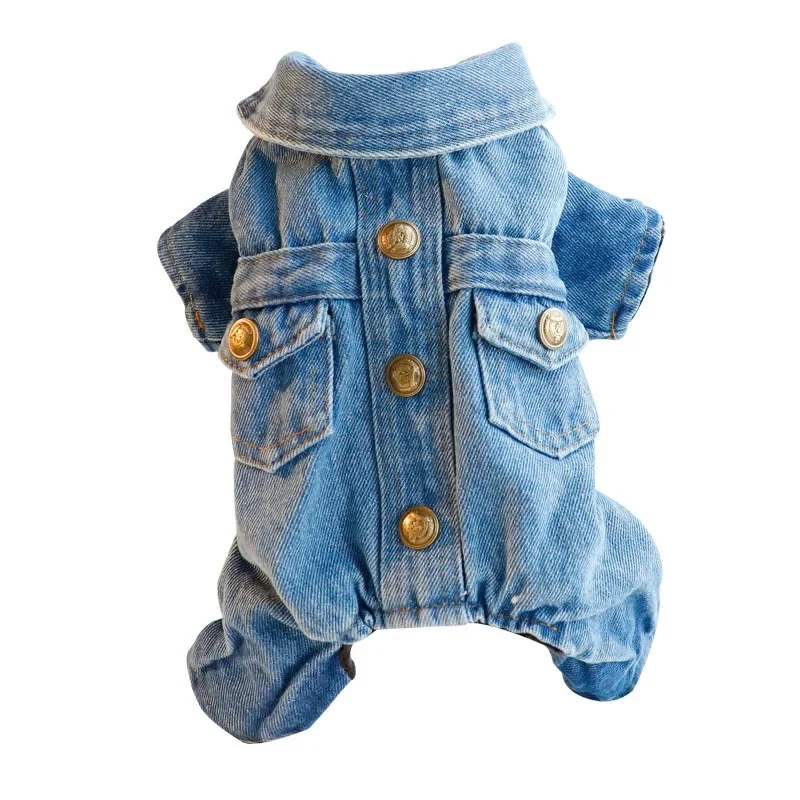 Dog Clothes Autumn Winter Four Legged Denim Pants Thickened Lapel Denim Coat Small and Medium-sized Pet Clothing