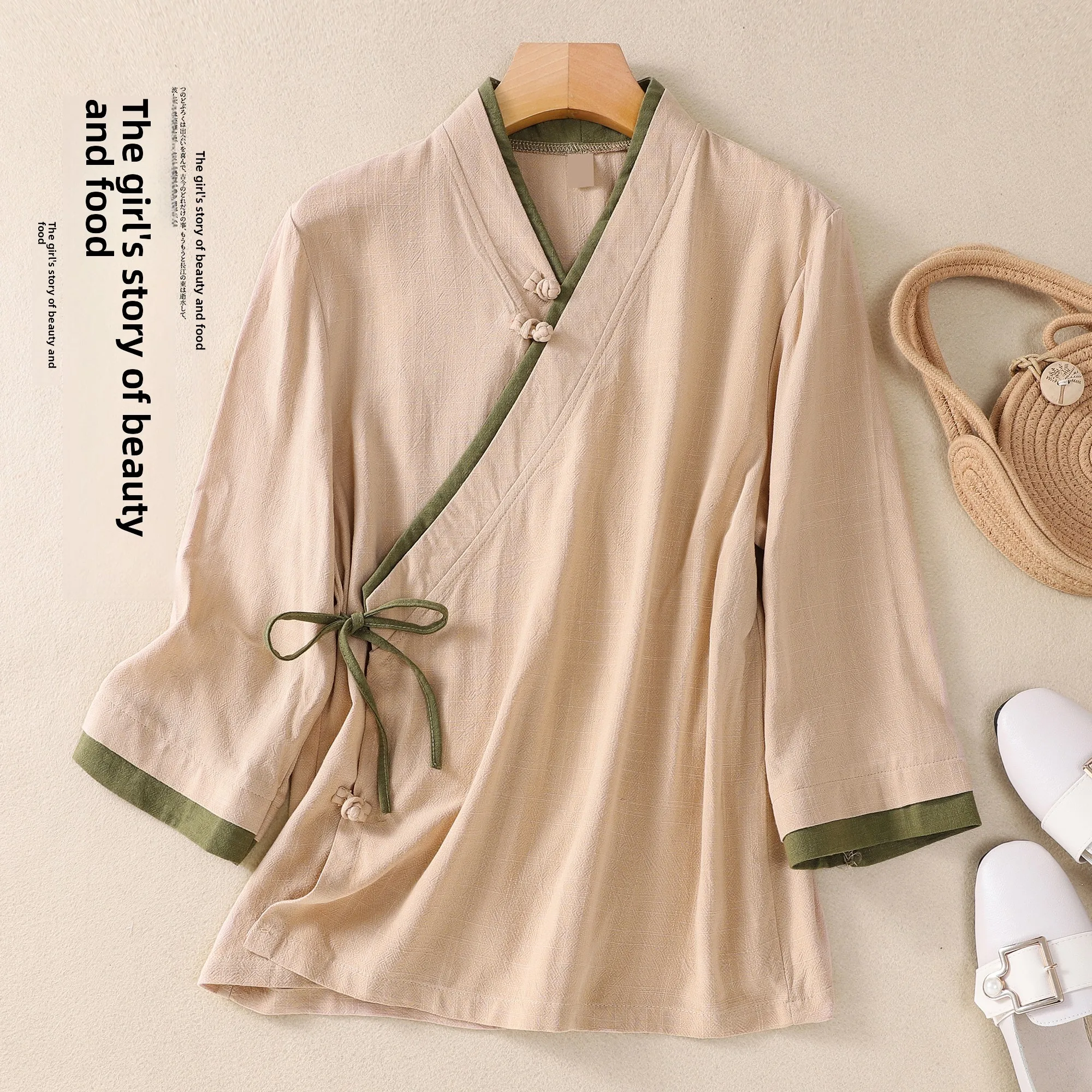 Revised Tang Suit Women's Hanfu Summer Tea Person Uniform Zen Style Chinese Top Slant Lapel Female Version Buddha Manner