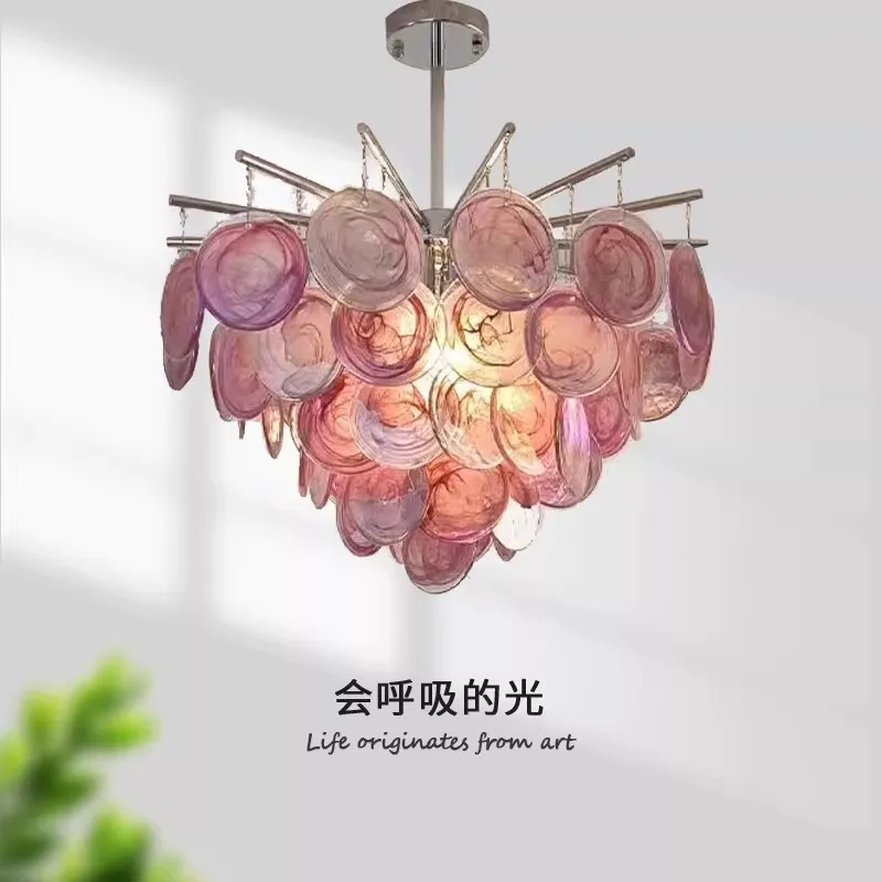 CX retro master bedroom, pink glass wind chimes room romantic restaurant decoration ornament