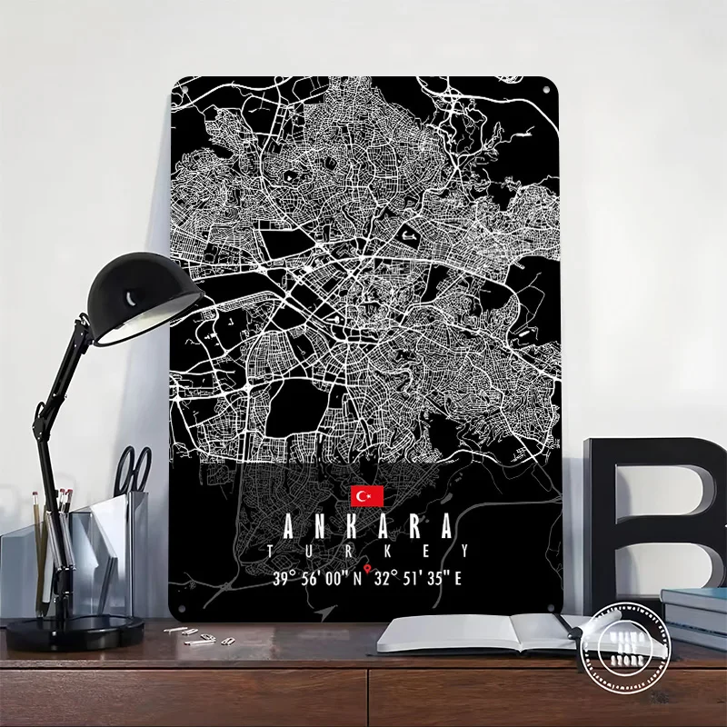 Ankara Map Turkey 3D Texture Printed Poster Custom Vintage Metal Tin Plate Sign for Wall Art Luxury Decoration Home Wand Deko