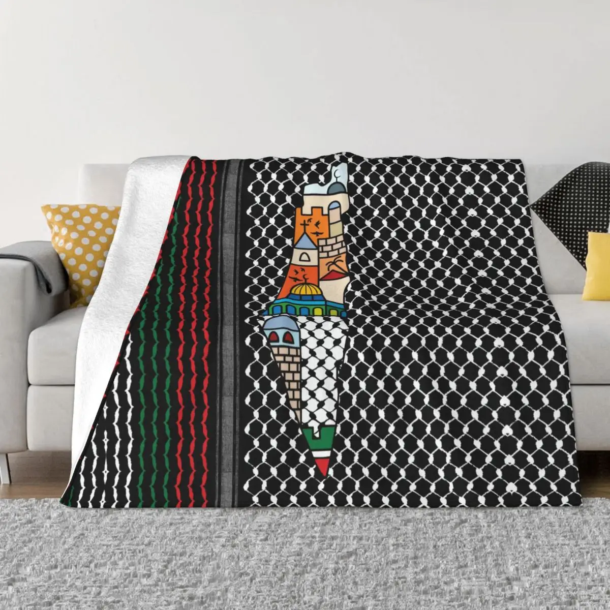 Palestine Palestinian Map Blankets Kufiya Hatta Sacred Fuzzy Throw Blankets Summer Air Conditioning Printed Soft Warm Bedspreads