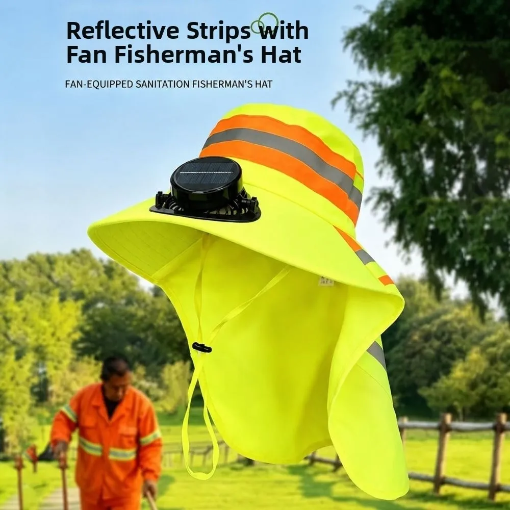 New Wide Brim Solar Fan Hat Reflective Strips Quick Dry Fishing Hat Large Size with Neck Shawl Sunscreen Hat Summer