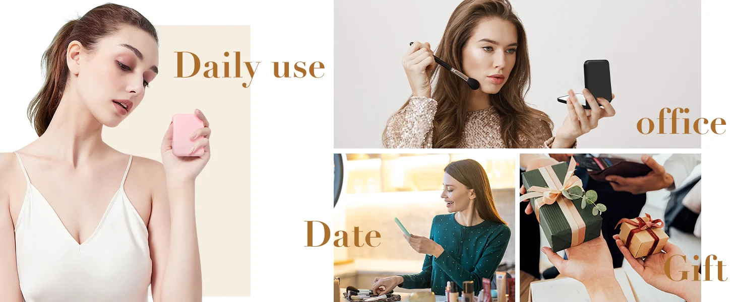 Mini Handheld Makeup Mirror 1X/3X Magnifiying Compact Folding Travel Portable With Light Makeup Pocket Mirror 8 Leds for Gifts