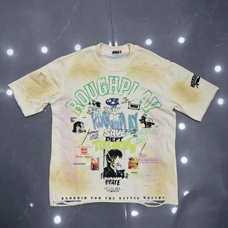 Men Personalized Damaged Clothes High Street Hot Diamond High Quality Cotton Comfortable Washable Roughplay T-shirt Top
