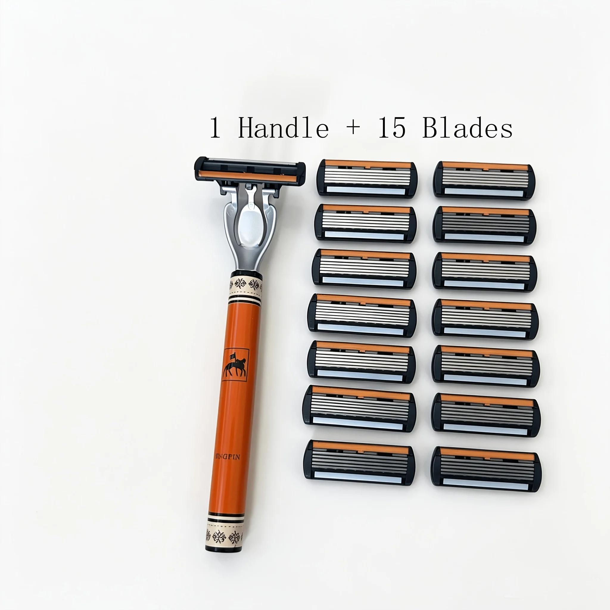 16pc Manual Razor Set: 1 Handle +15 Blades, 6-Layer Smooth Shave, Rinseable, for Face/Body/Intimate Area, Unisex Gift for JJ3133