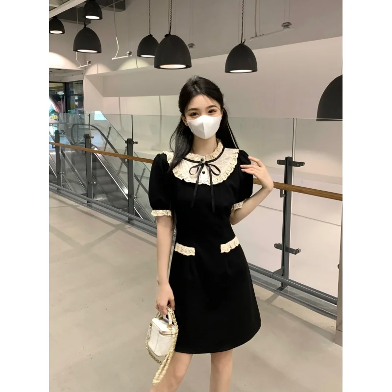 Yanling plus Size Women's Summer Dress Sweet Princess Fashion Waist-Controlled Lace Slimming Patchwork Belly-Covering Dress