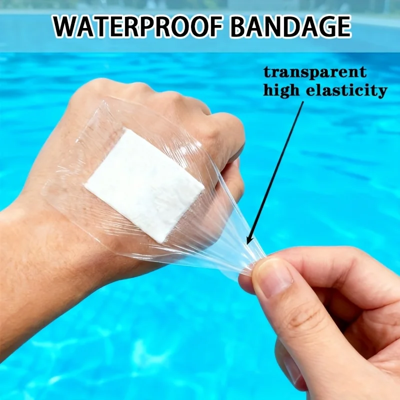100 pieces of PU waterproof adhesive bandages, transparent bandages, and wound dressings, suitable for outdoor sports, swimming,