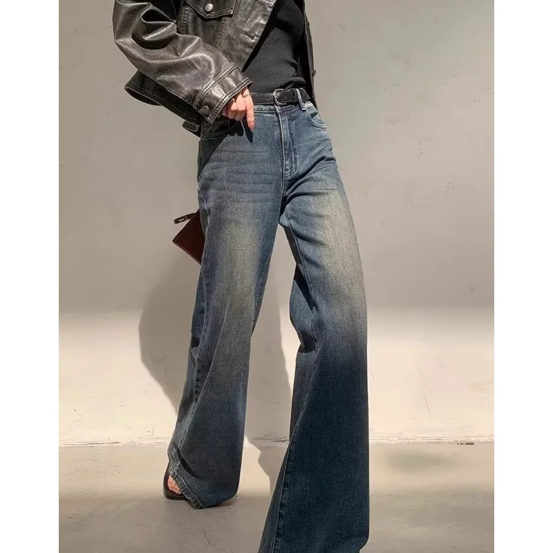 Women Blue Jeans Y2K Style Vintage Fashion High Waisted Streetwear Wide Leg Jean Female Trouser Oversized Baggy Denim Pants