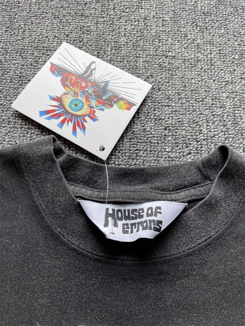 Foam Print HOUSE OF ERRORS T Shirt Men Women 1:1 Best Quality Washed Vintage Eye Print T-shirt Top Tees