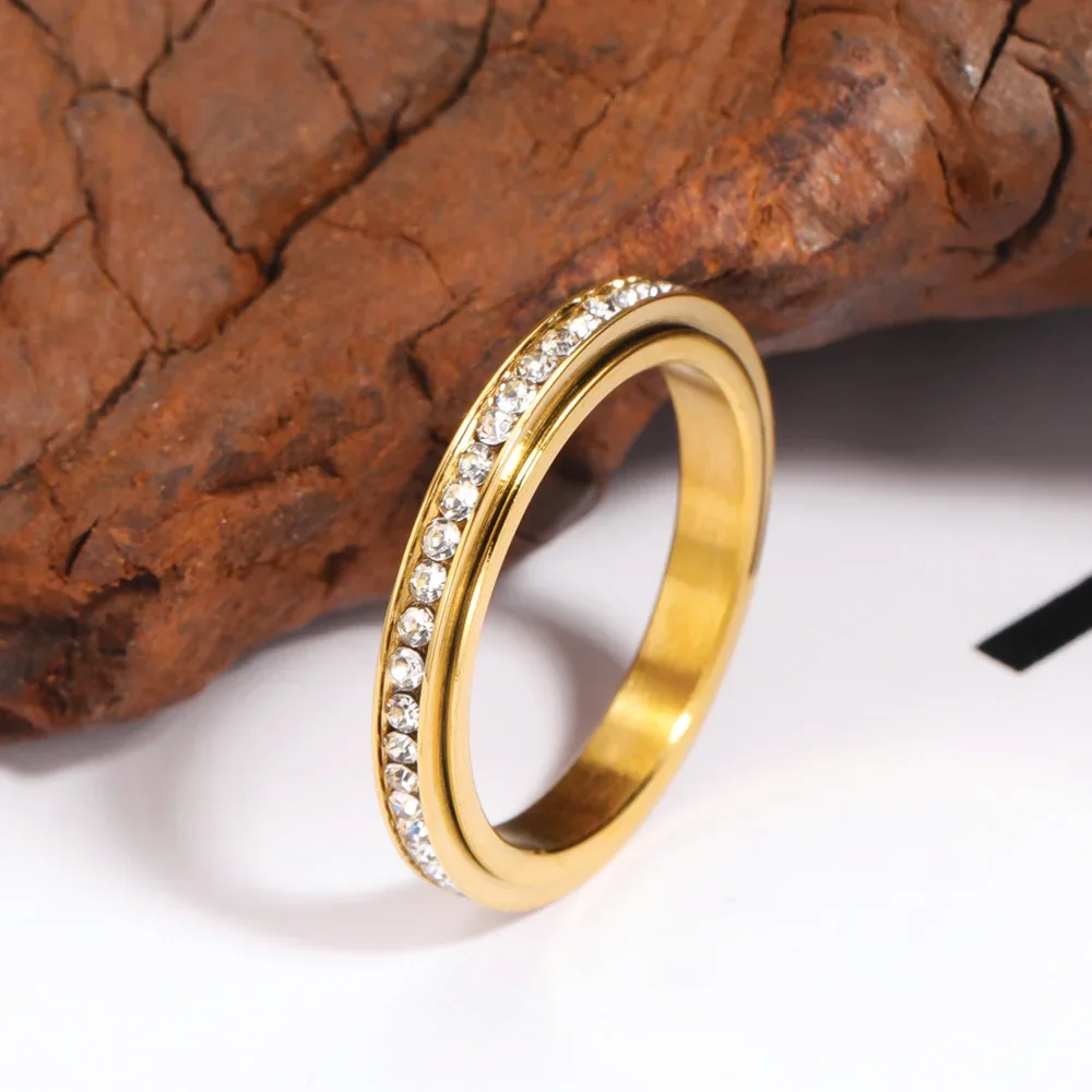 

Fashion Rotatable Full Circle Diamond Inlaid Couple Stainless Steel Men's Rings Size 6-10