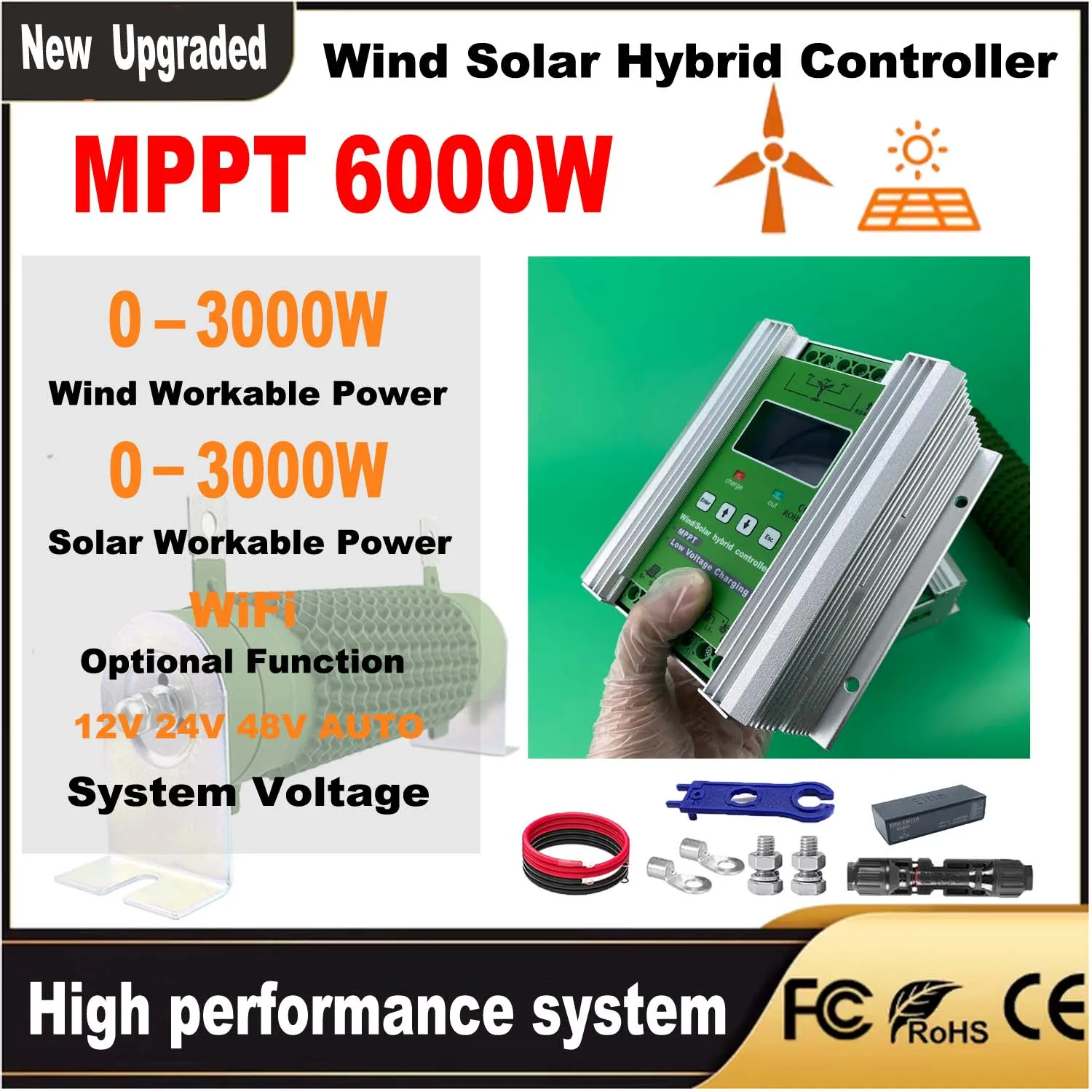 

1000W 3000W WIFI Hybrid Solar Wind Charge Controller Power System MPPT Solar Regulator For 12V 24V 48V Lithium Lead-acid Battery