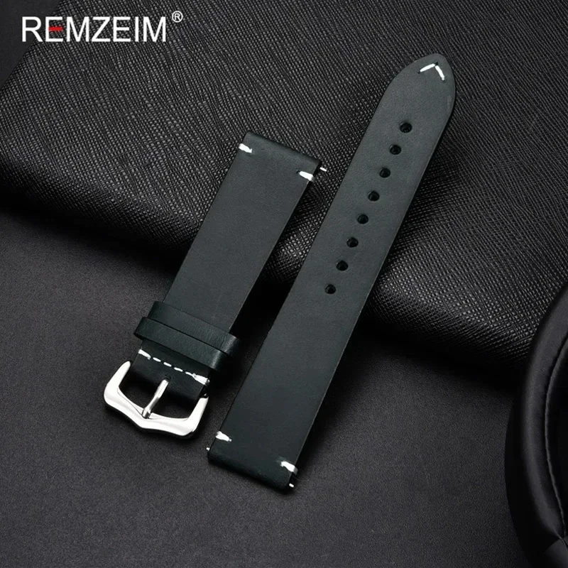 Vintage Oil Wax Leather Watch Strap 18mm 20mm 22mm 24mm Universal Leather Watchband Accessories Pin Buckle