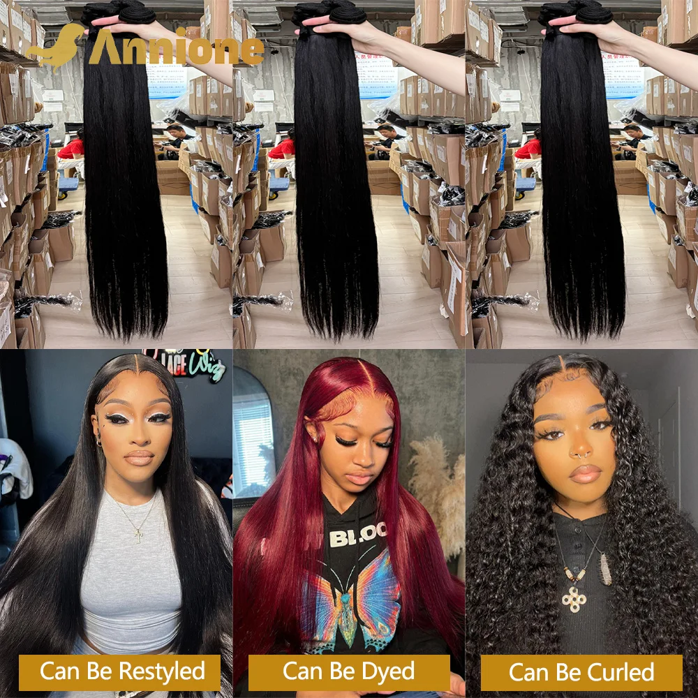 Annione Straight Human Hair Bundles 12A Bundles Raw Hair 100% Human Hair Brazilian Wave 3/4 Bundles Bulk Braiding Hair Extension