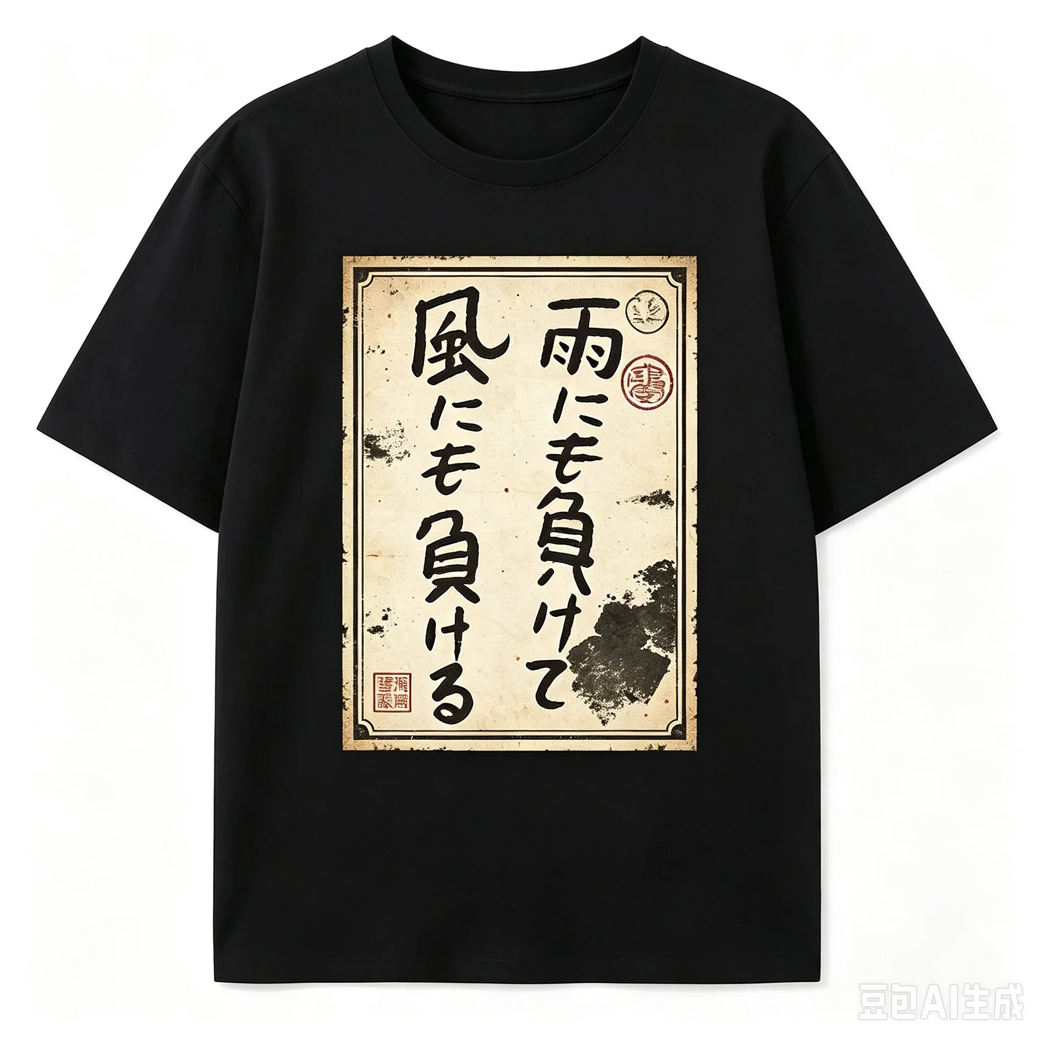Retro Japanese Art Poster Print T Shirt Men Kanji Calligraphy Short Sleeve Streetwear Tops