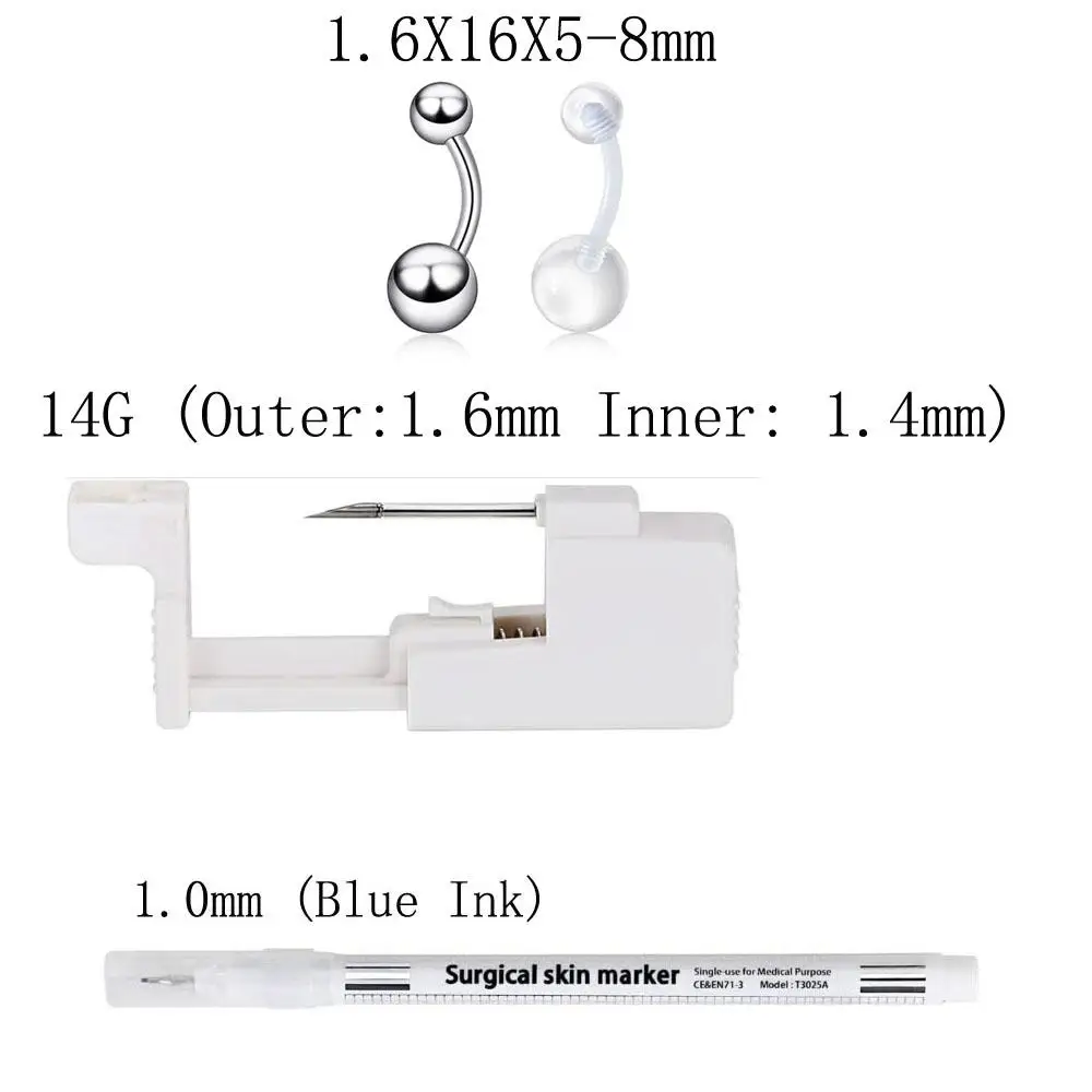 1/17PCS Set Body Piercing Kit for Belly Button Rings Stainless Steel Needles Tools Safety Painless Disposable Self Piercing Gun