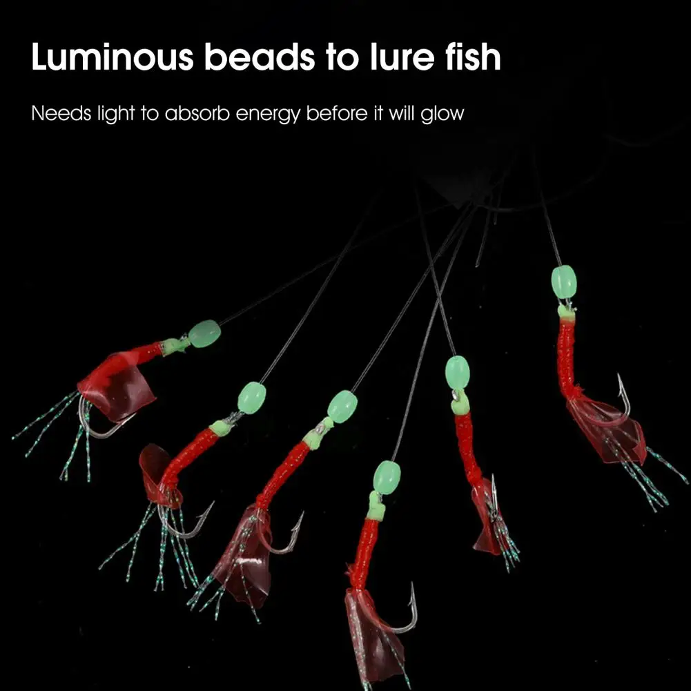 6Pcs High Hardness Fishing Hook Luminous Corrosion-resistant Long Service Life String Fishhook Angling Accessories