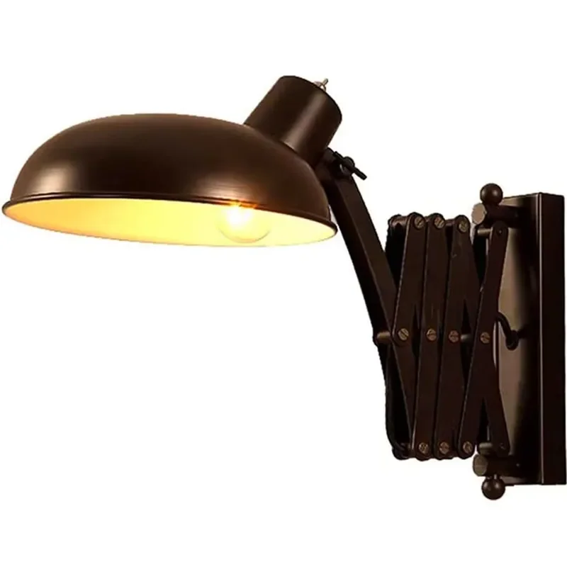 Adjustable Telescopic Arm Industrial Wrought Iron Wall Lamp with Flexible Swing Arm E26 Bulb Base Adjustable Angle