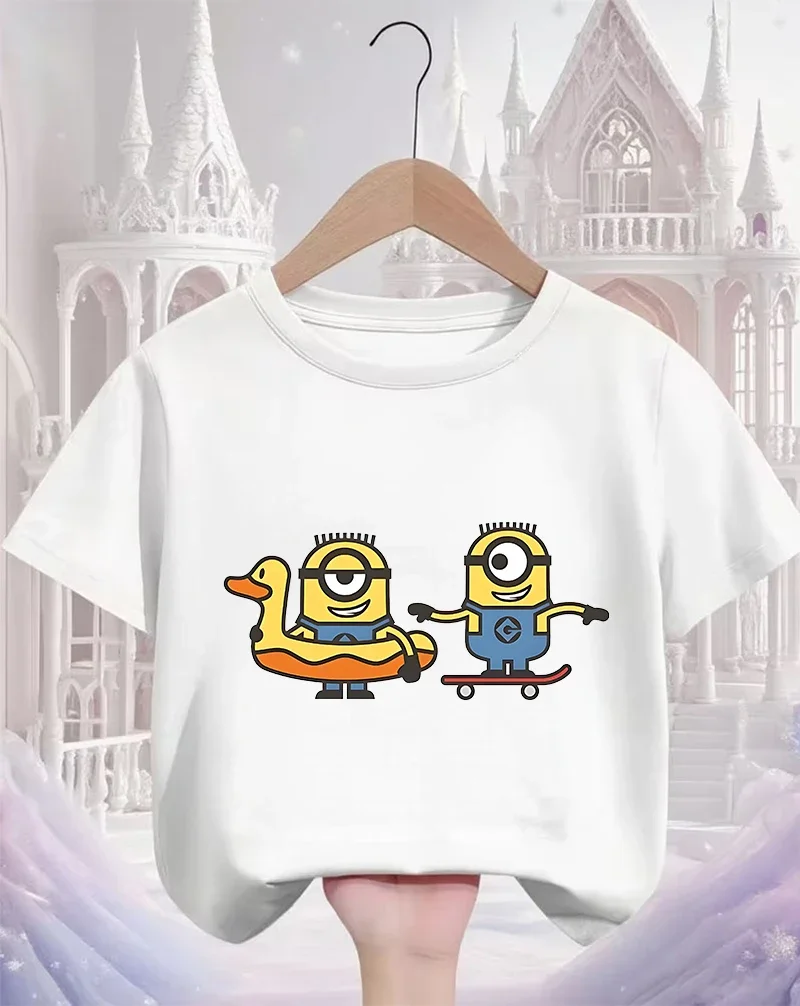 

Hot Casual Minions T Shirt 3-14Y Boys Girls Summer Cute Kawaii Fashion Street Cartoon Crew Neck Kids