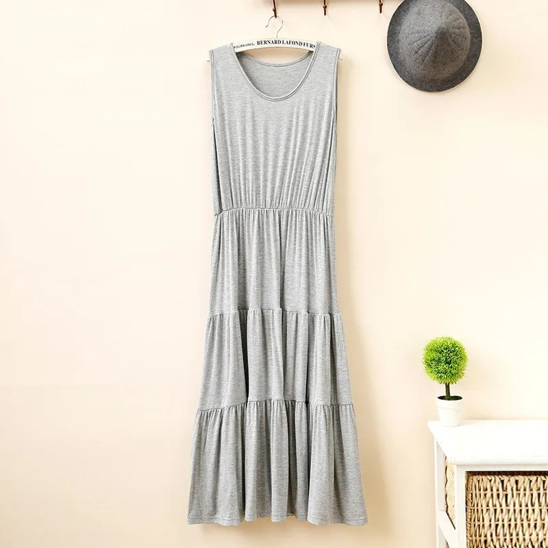 Vestido Longo Sem Alças de Modal para Mulheres, Estilo de Lazer em Casa, Cintura Elástica, Saia em Camadas, Tamanho Plus, Sem...