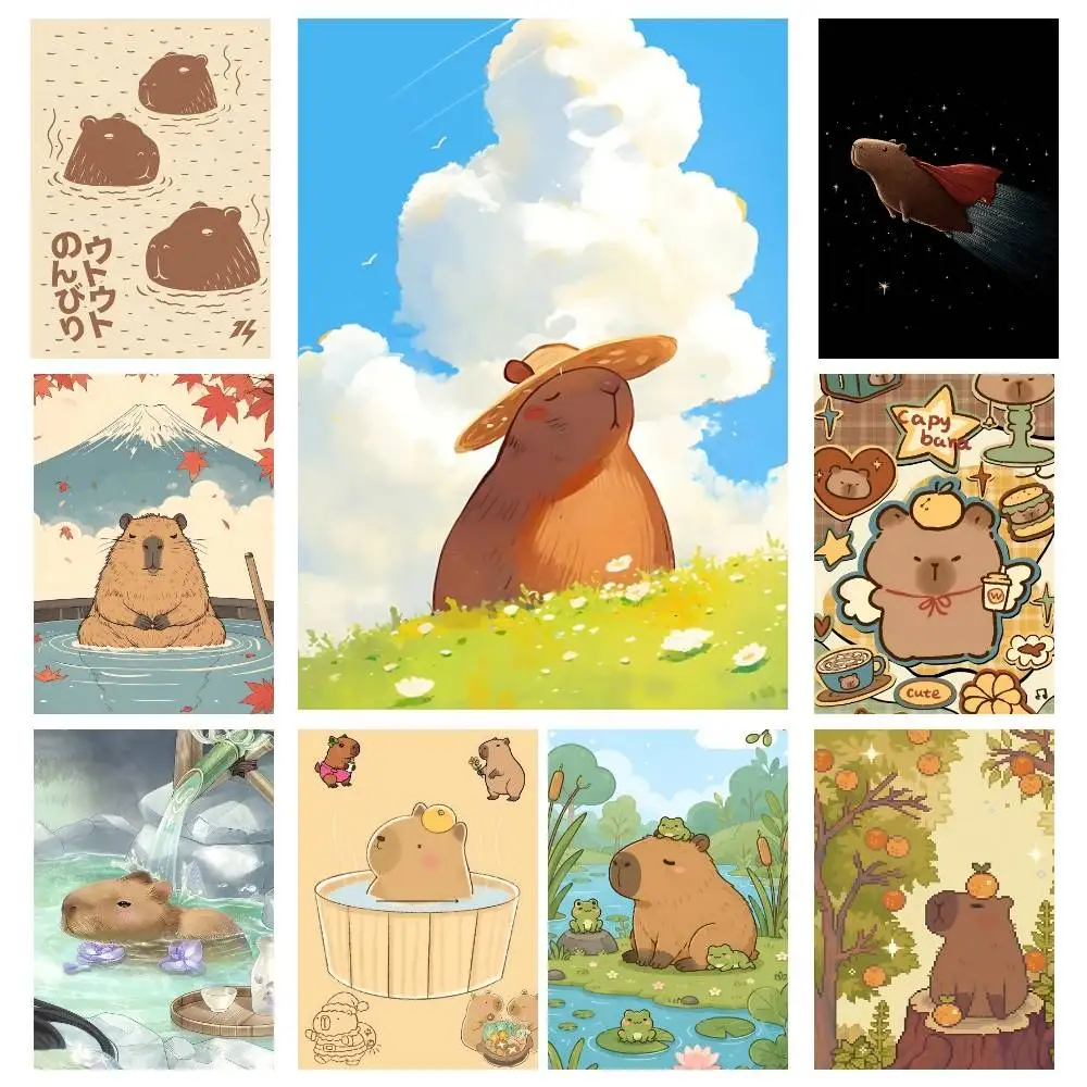 Kawaii Cartoon C-Capybara Posters High Quality Self-adhesive Wall Art Decorations Color Prints Sticky